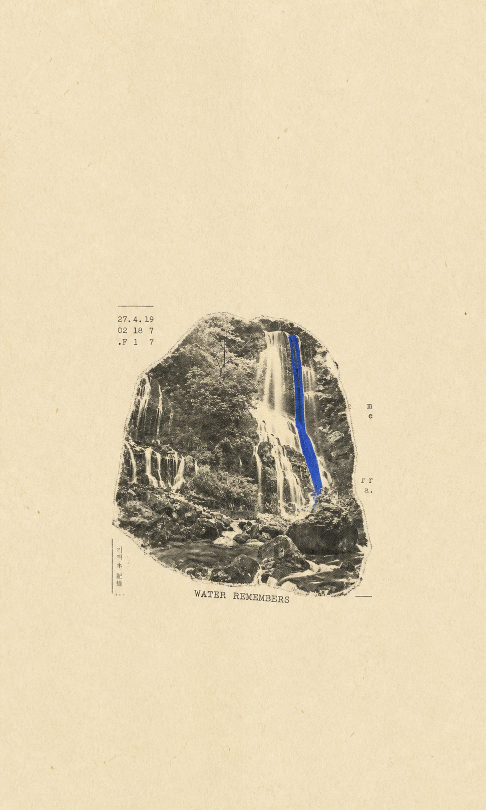 Water Remembers — forest waterfall zine poster